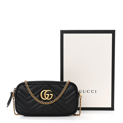 Gucci Calfskin Matelasse Mini GG Marmont Chain Crossbody Bag Black 12 of 12