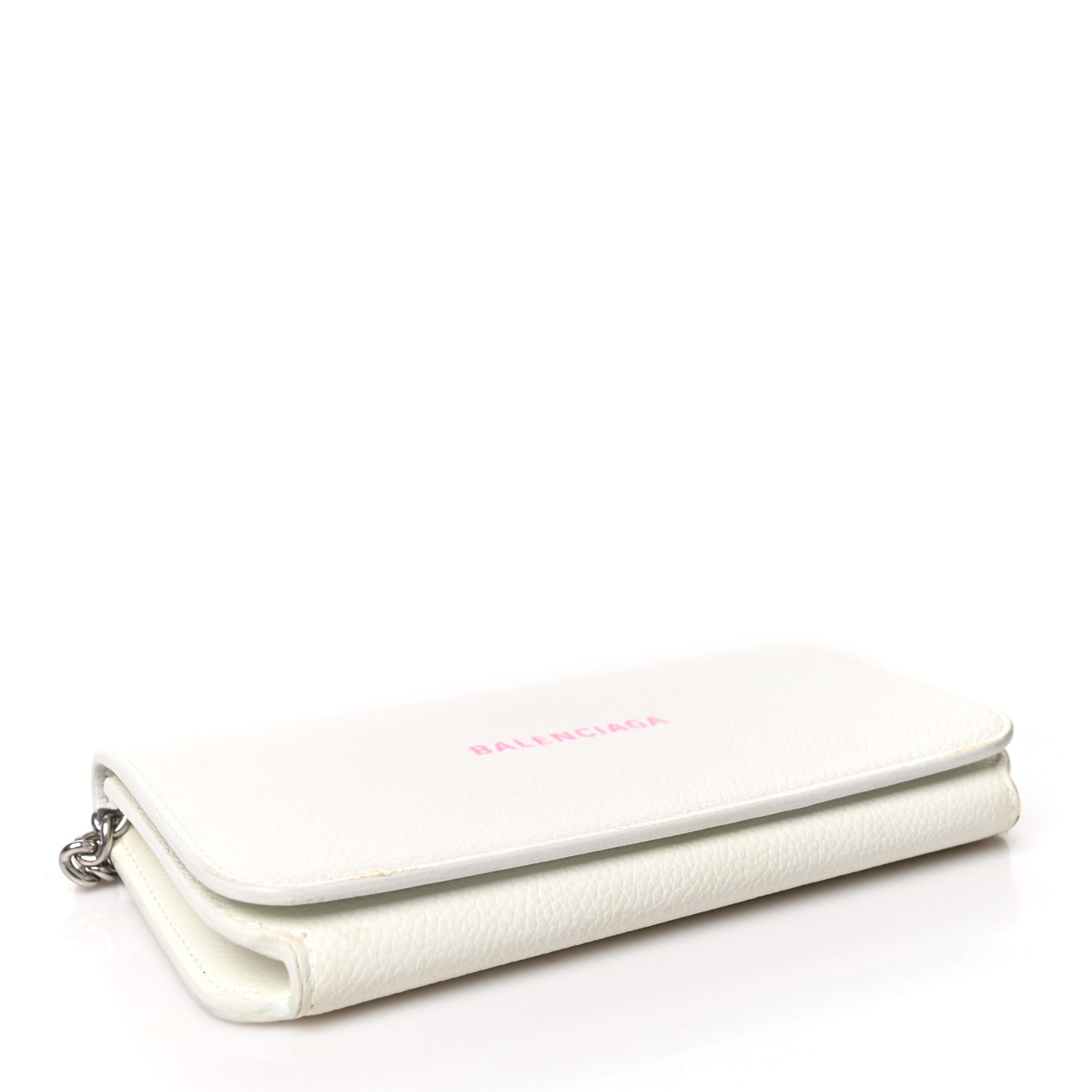 Balenciaga Grained Calfskin Logo Cash Phone Holder Wallet On Chain White Fluo Pink 3 of 7