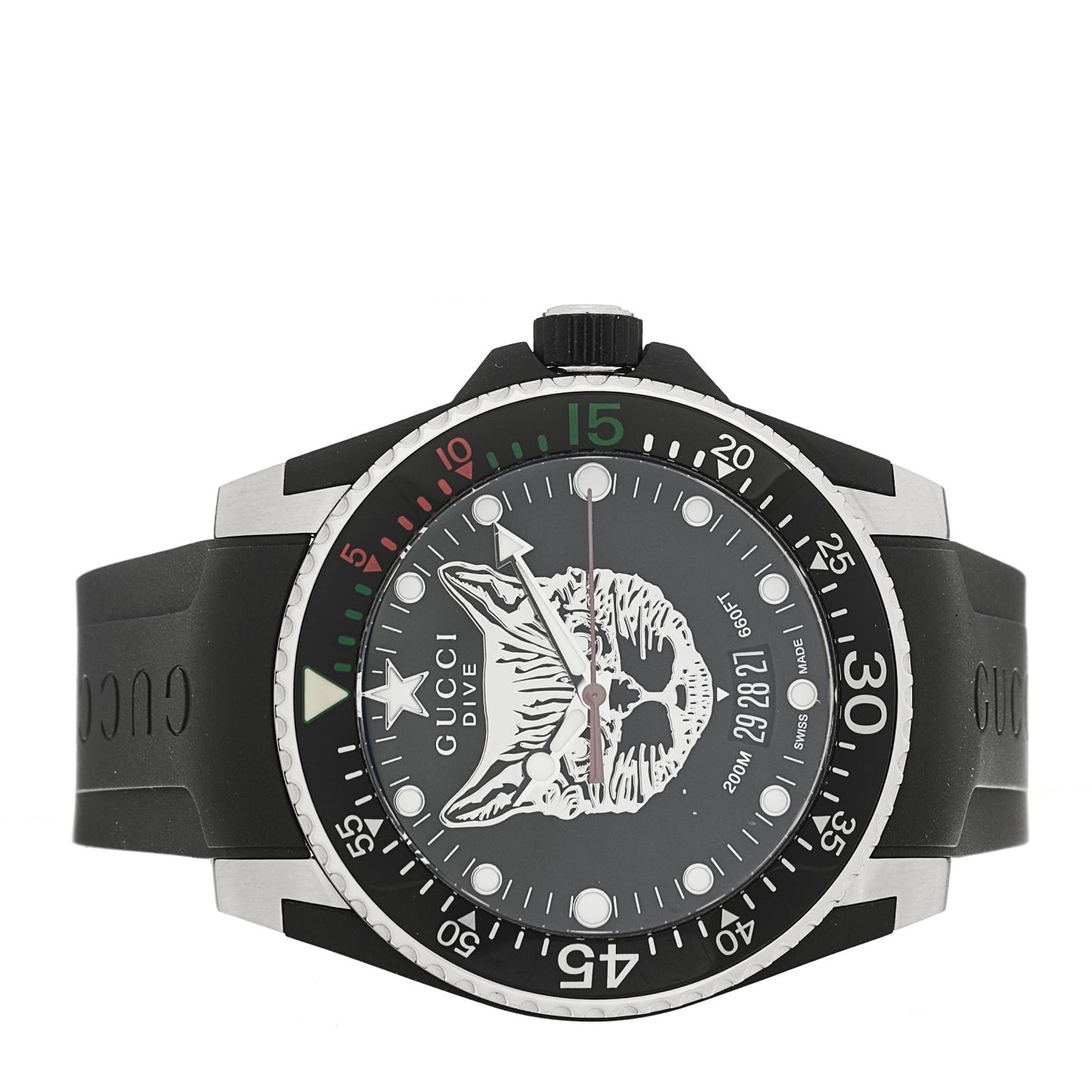 Stainless Steel Rubber 40mm Dive Feline Quartz Watch Black