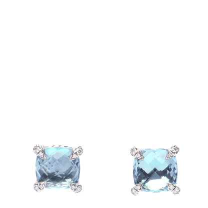 David Yurman Sterling Silver Diamond Blue Topaz 9mm Chatelaine Earrings 1 of 6