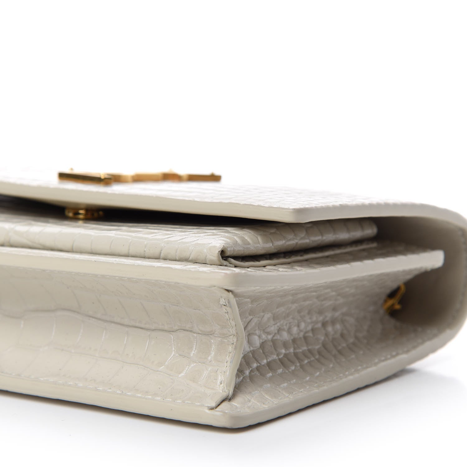 Saint Laurent Calfskin Crocodile Embossed Monogram Sunset Chain Wallet Blanc Vintage 7 of 11