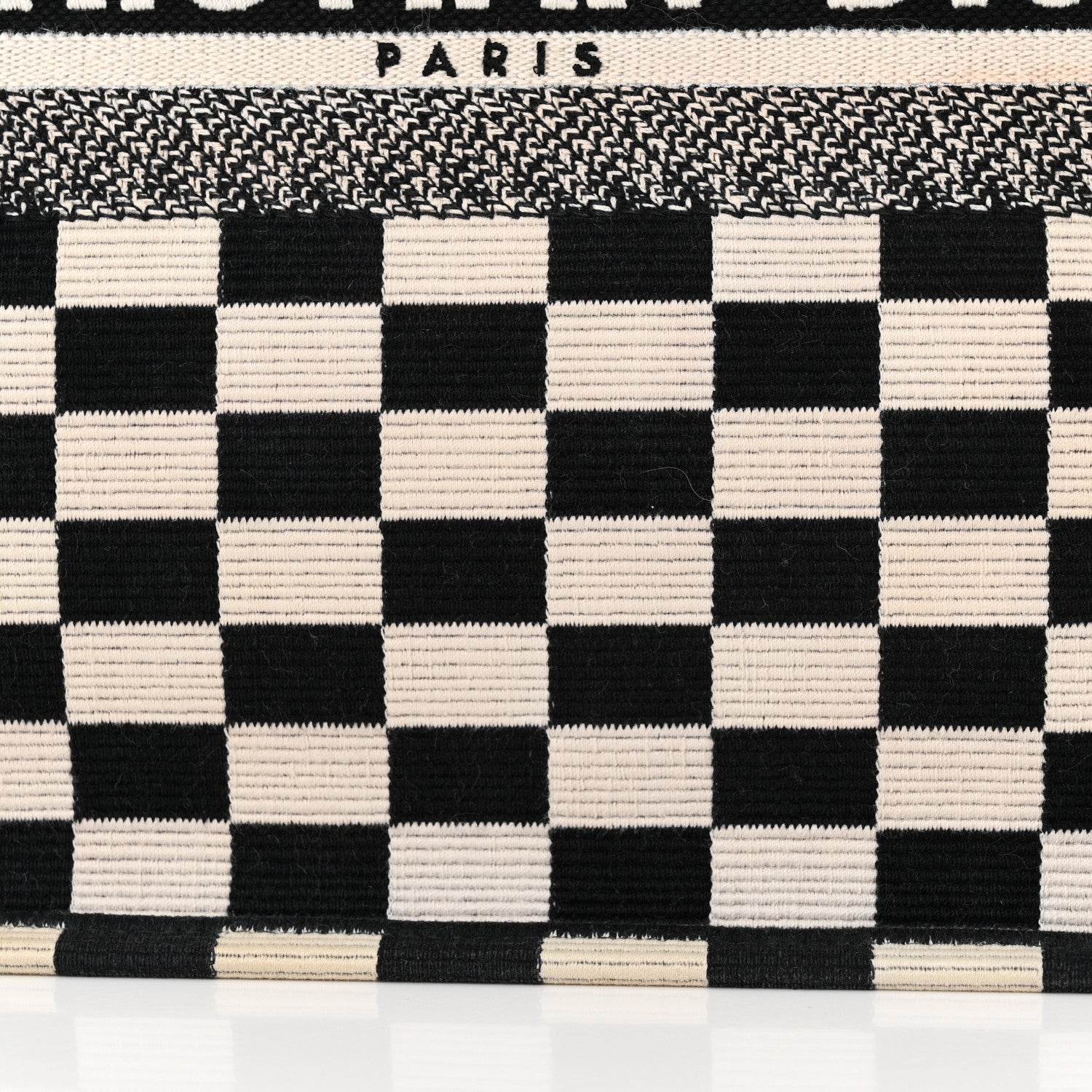 Christian Dior Canvas Embroidered Checkered Book Tote Black White 11 of 21
