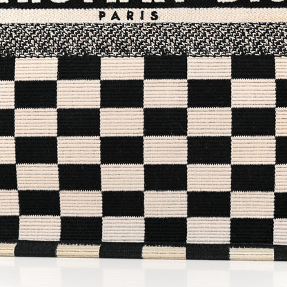 Christian Dior Canvas Embroidered Checkered Book Tote Black White 11 of 21