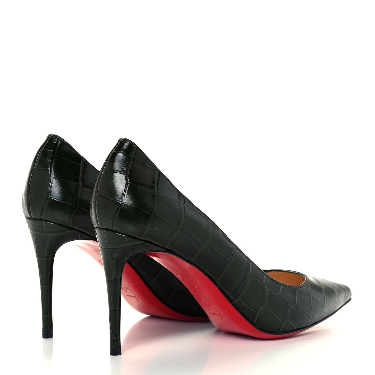 Calfskin Crocodile Embossed Kate 85 Pumps 35.5 Forest Night