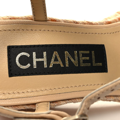 Chanel Lambskin Grosgrain CC Espadrilles Wedges 36 Beige Black 8 of 9