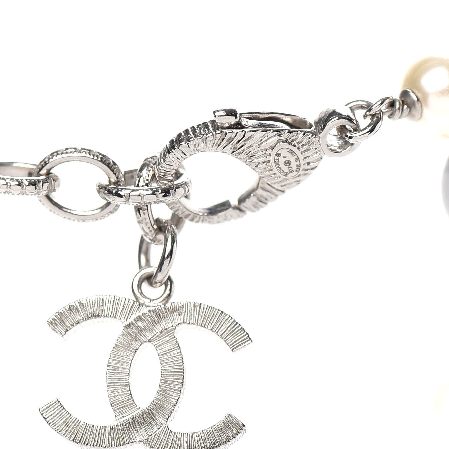 Chanel Crystal Pearl Beaded CC Short Necklace Silver Black 5 of 6