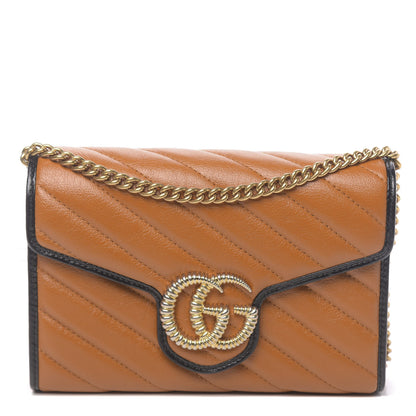 Gucci Vintage Effect Calfskin Matelasse Diagonal Torchon GG Marmont Chain Wallet Cognac 1 of 10