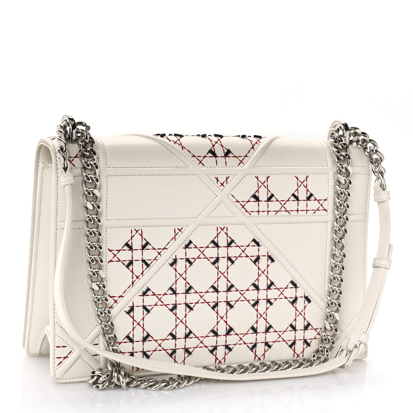 Embroidered Large Diorama Flap Bag Off White