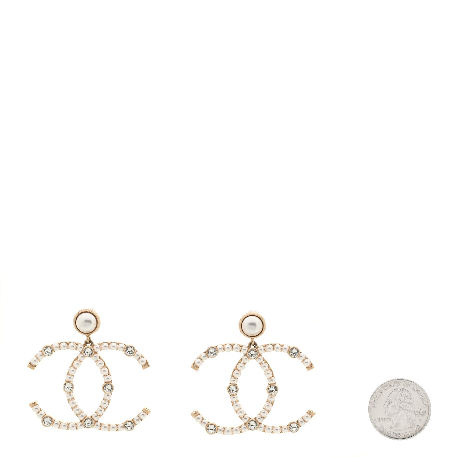 Chanel Metal Crystal Pearl CC Drop Earrings Gold 2 of 4