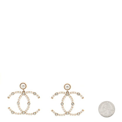 Chanel Metal Crystal Pearl CC Drop Earrings Gold 2 of 4