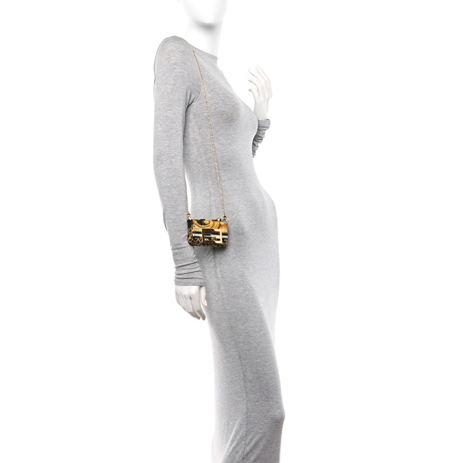 Fendi X VERSACE Silk Fendace FF Baroque Nano Brooch Baguette Charm Black Gold 2 of 12