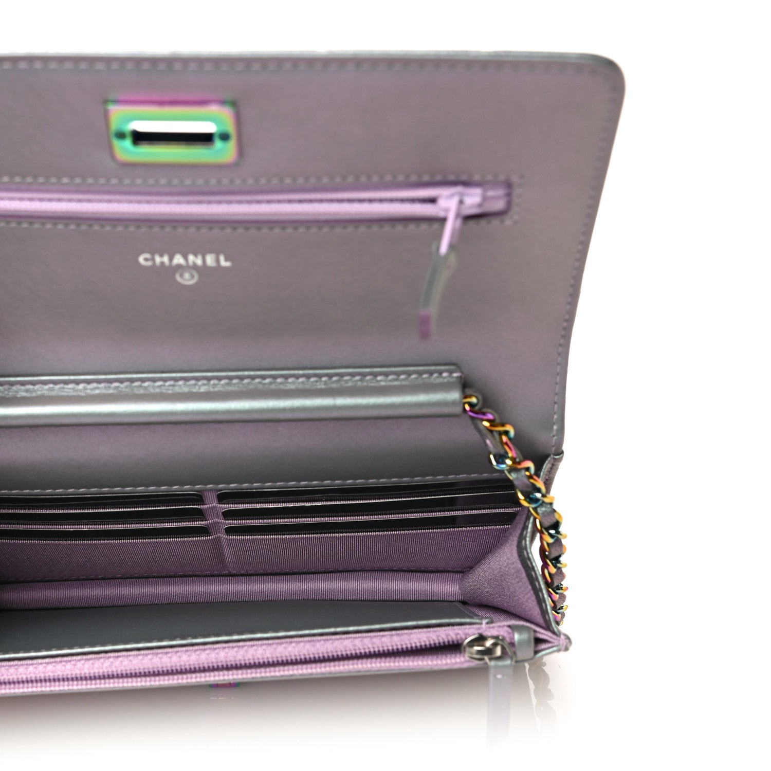 Chanel Iridescent Lambskin Quilted Reissue Wallet On Chain WOC Light Purple 5 of 12