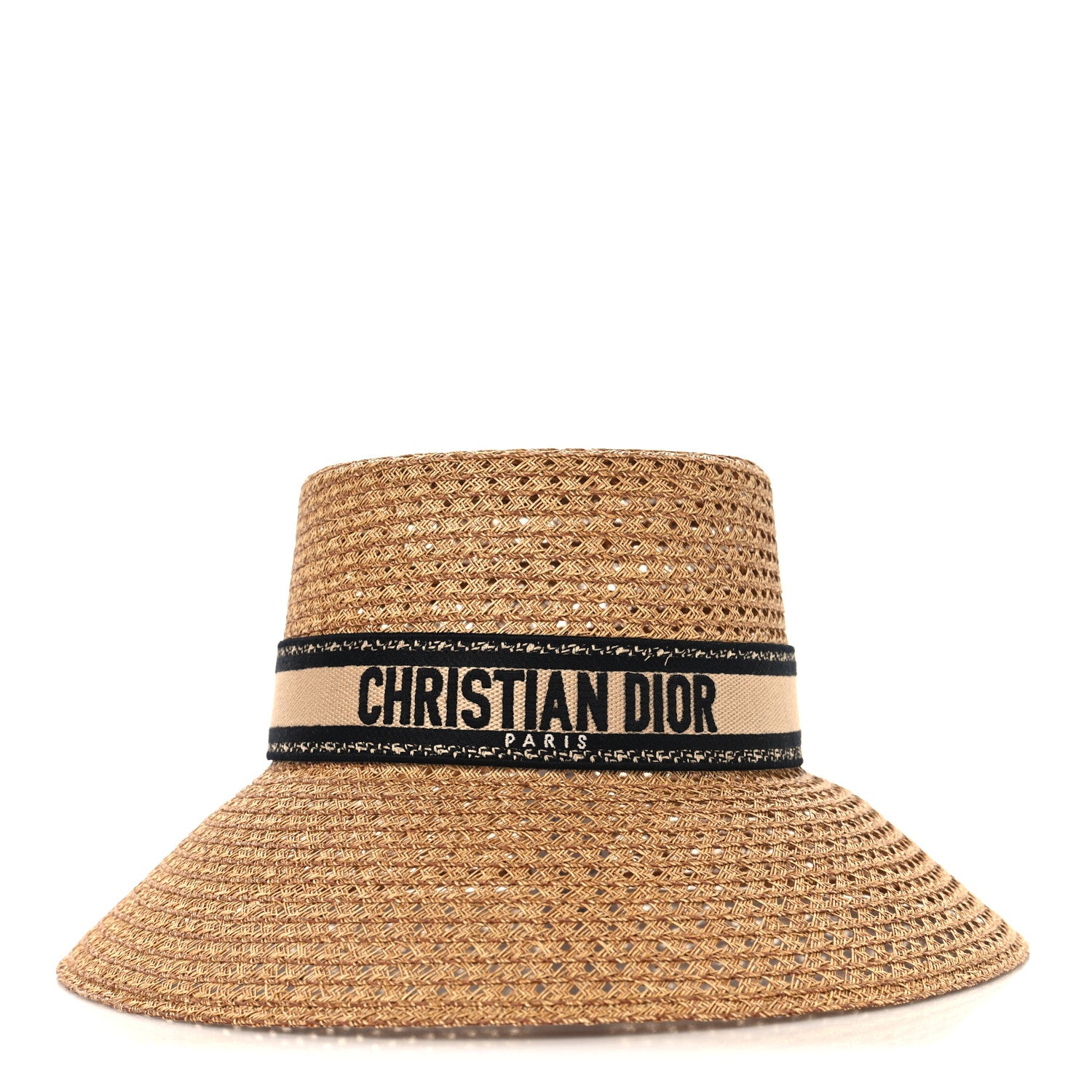 （美品）DIOR ディオール 麦わら帽子 56 Christian Dior Straw Embroidered D-Bobby Large Brim Hat 56 Natural