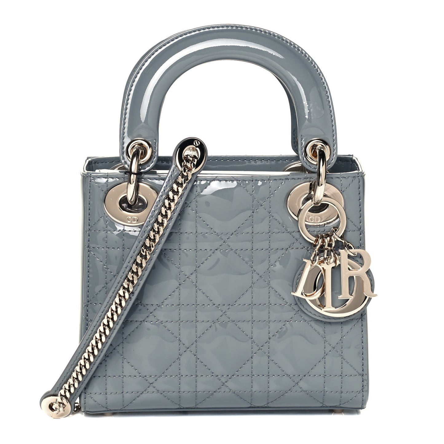 Patent Cannage Mini Lady Dior Grey Stone