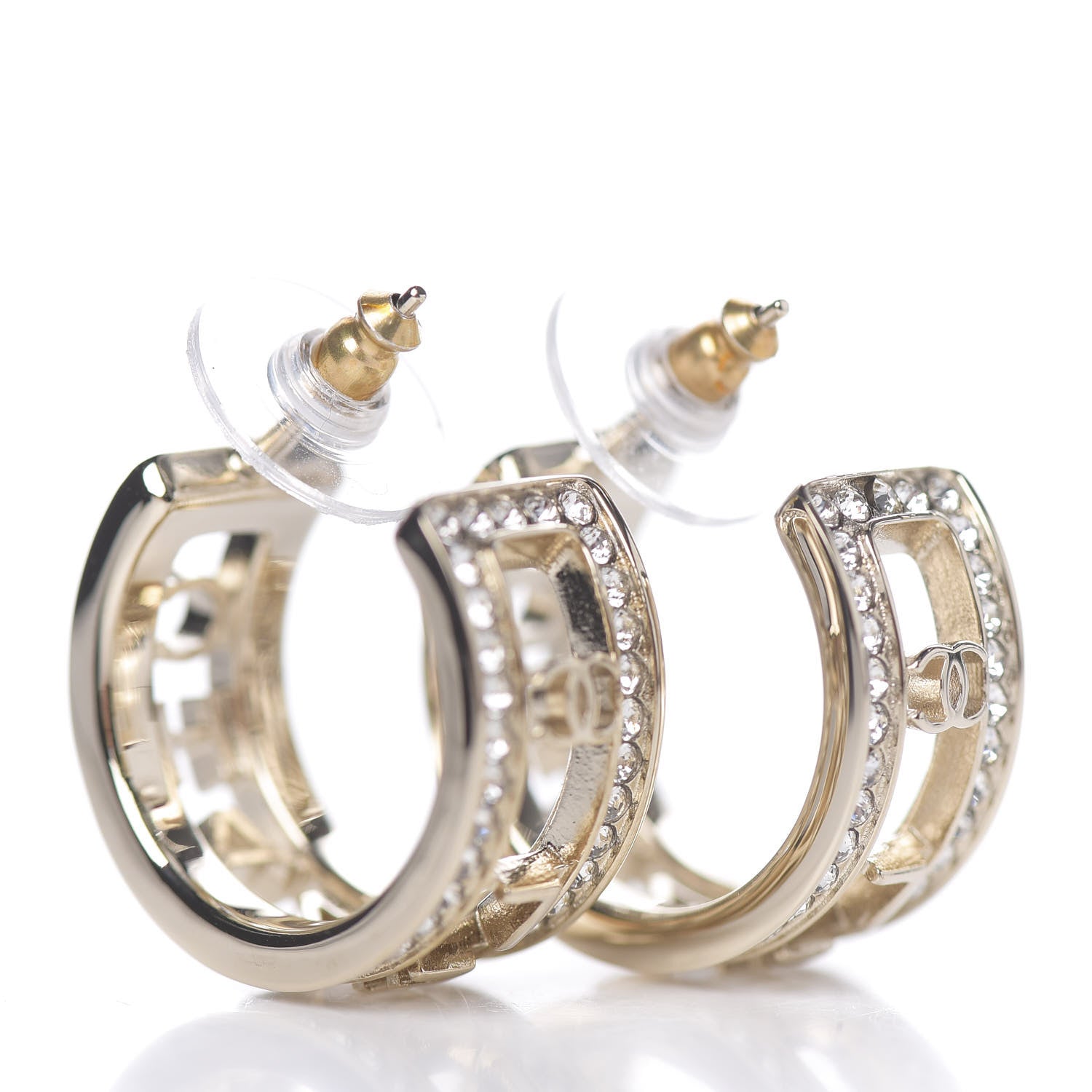 Chanel Metal Crystal Bow-tiful CC Hoop Earrings Gold 2 of 3