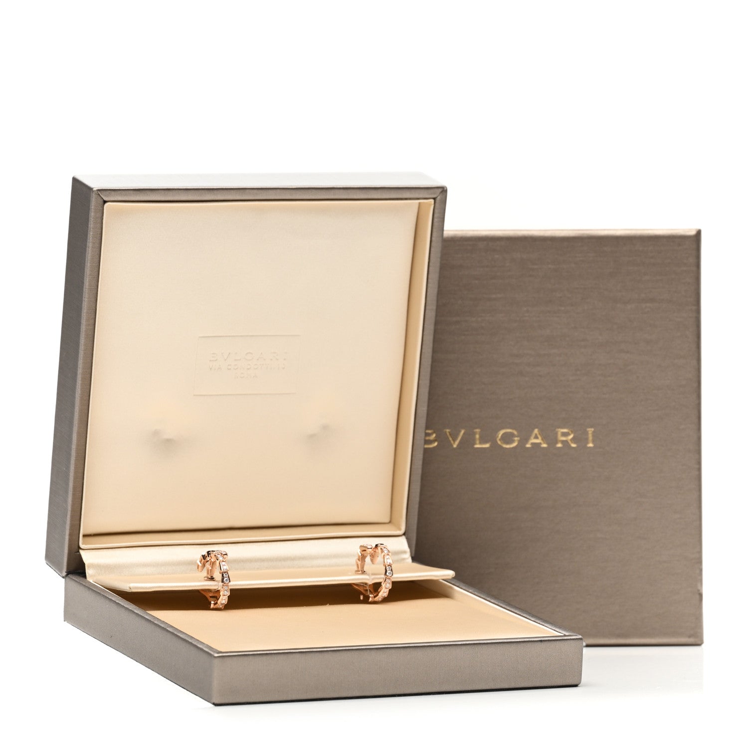 Bulgari 18K Rose Gold Diamond Serpenti Viper Hoop Pave Earrings 4 of 4