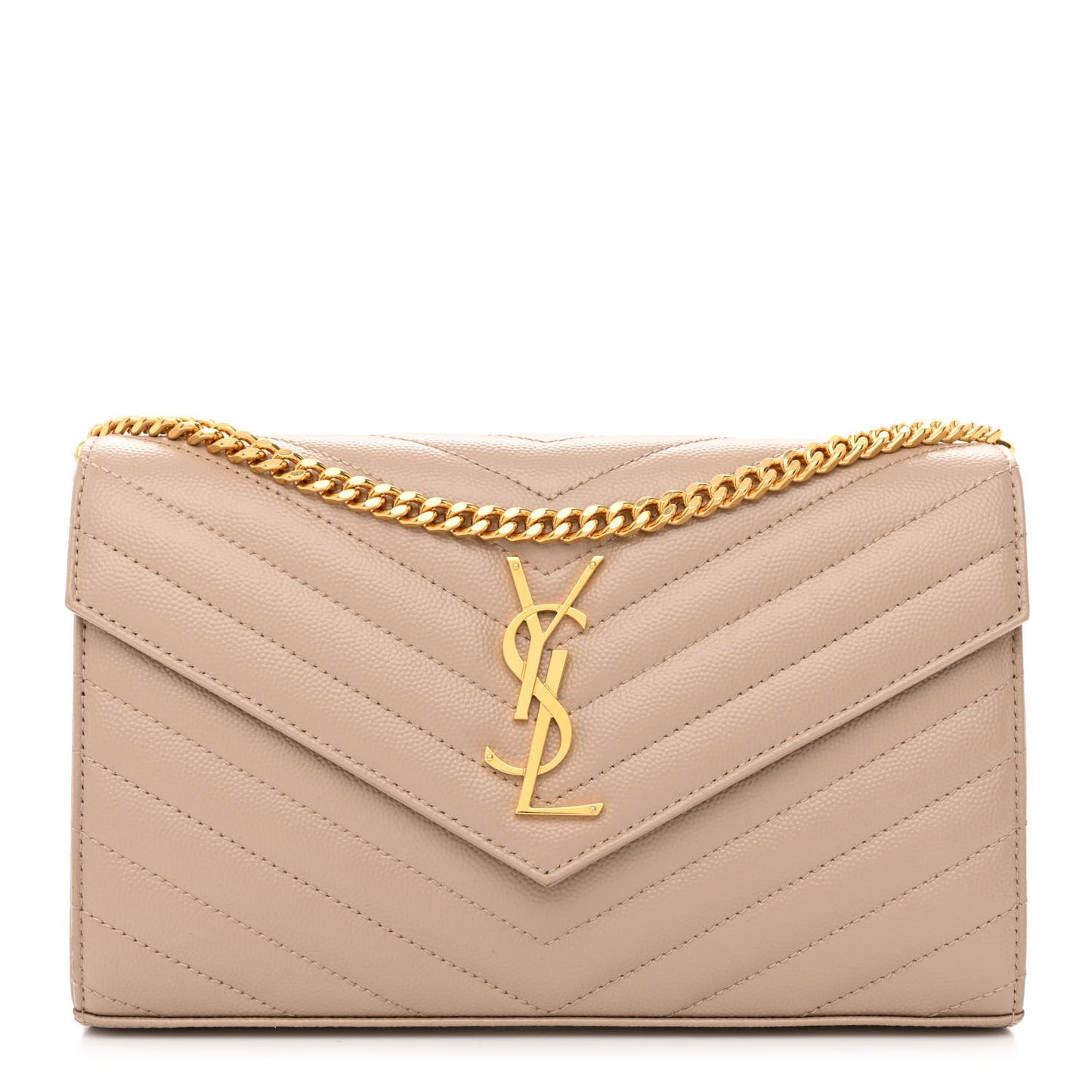 Grain De Poudre Matelasse Chevron Monogram Chain Wallet Deep Beige