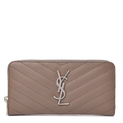 Saint Laurent Grain De Poudre Matelasse Chevron Monogram Zip Around Wallet Fard 1 of 8