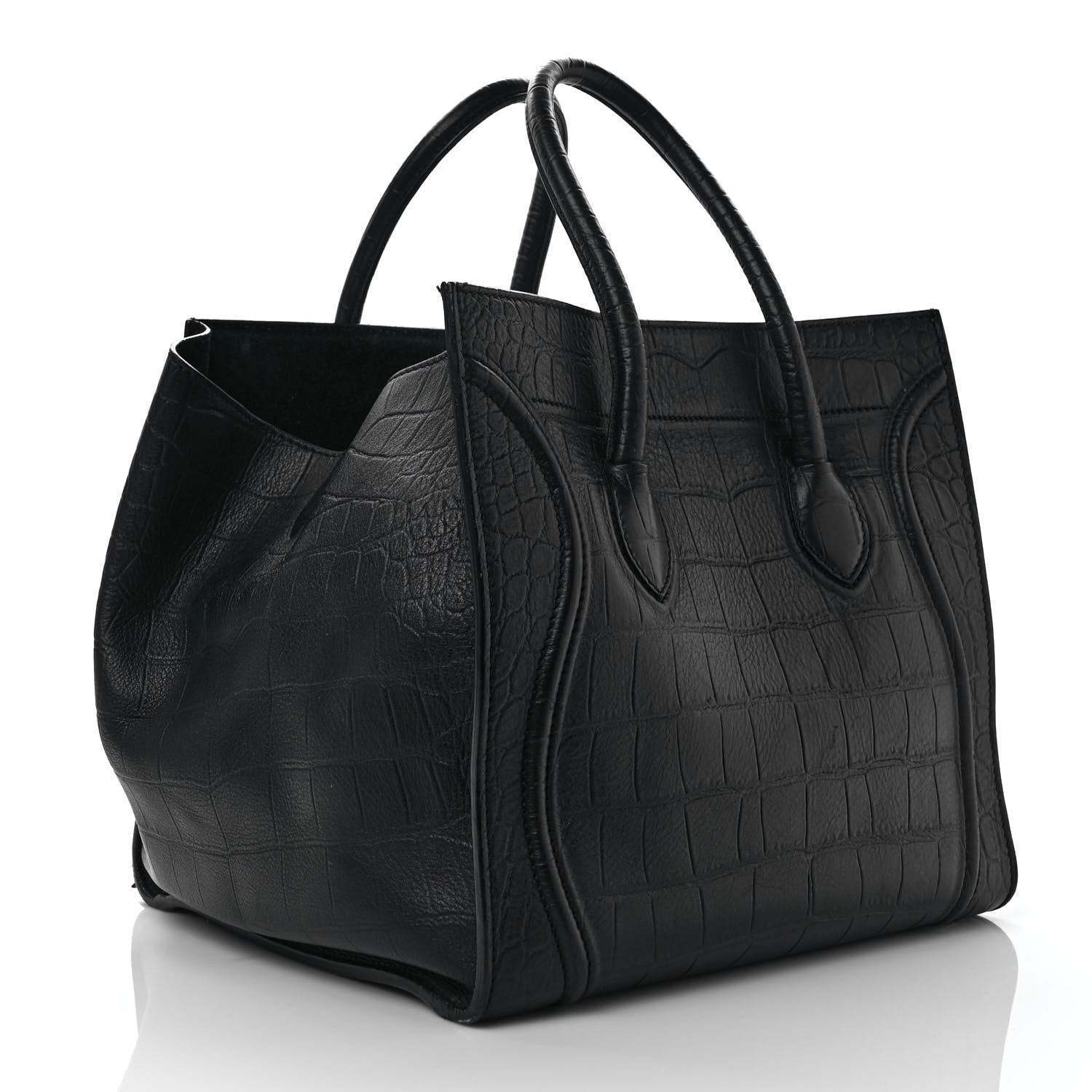 Celine Calfskin Crocodile Embossed Medium Phantom Luggage Black 3 of 11