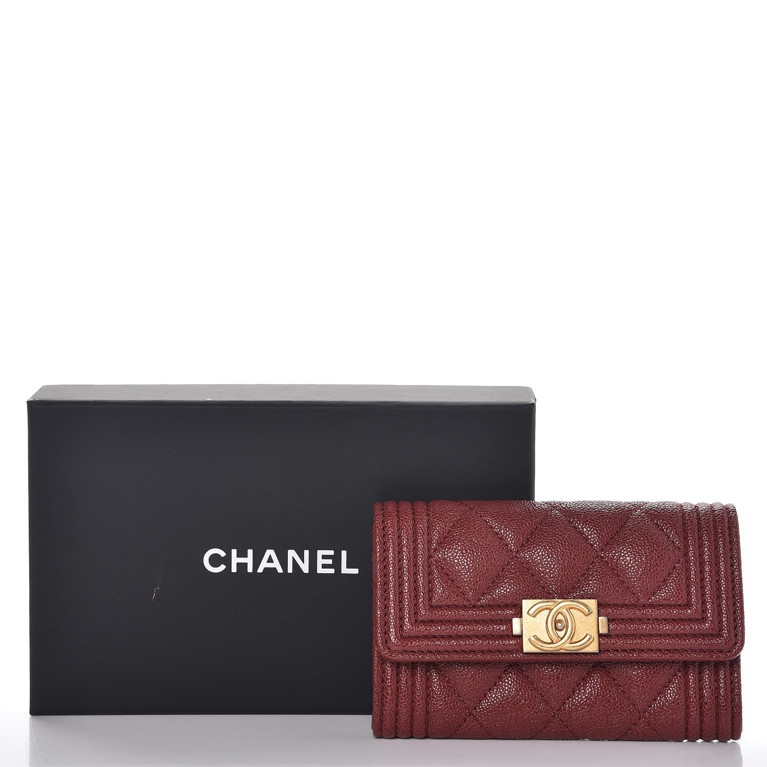 Chanel Caviar Quilted Boy Card Holder Wallet Burgundy 9 of 9