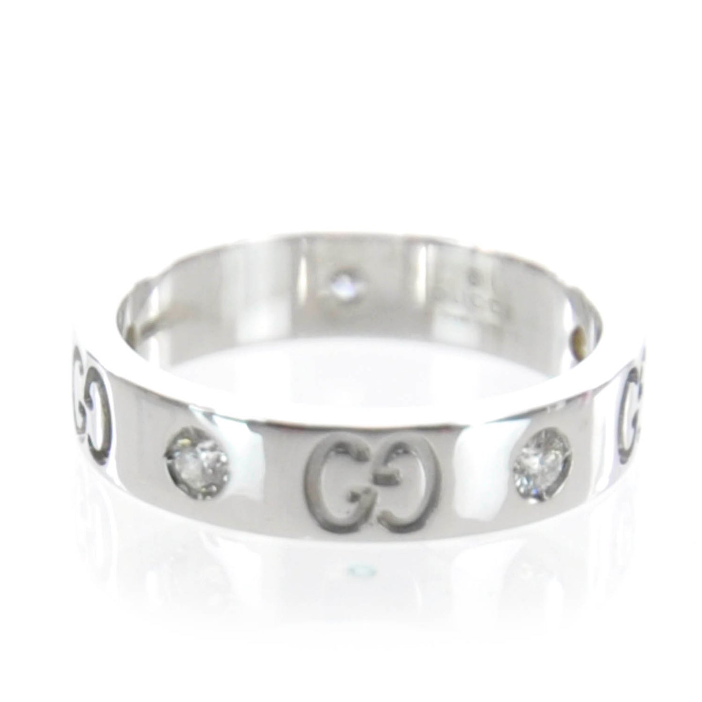 18k White Gold Diamond Icon Thin Band Ring 4.5