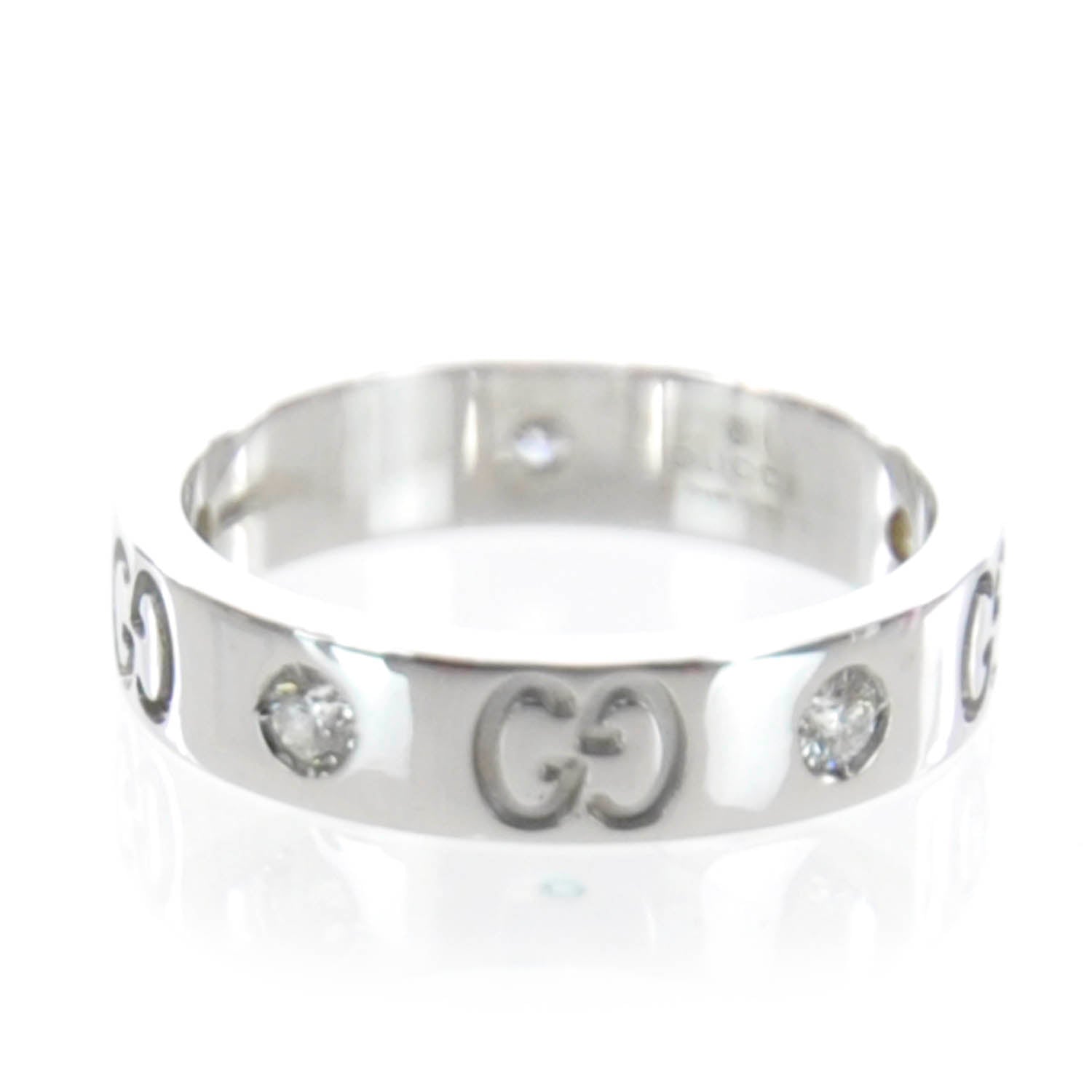 Gucci 18k White Gold Diamond Icon Thin Band Ring 4.5 1 of 4