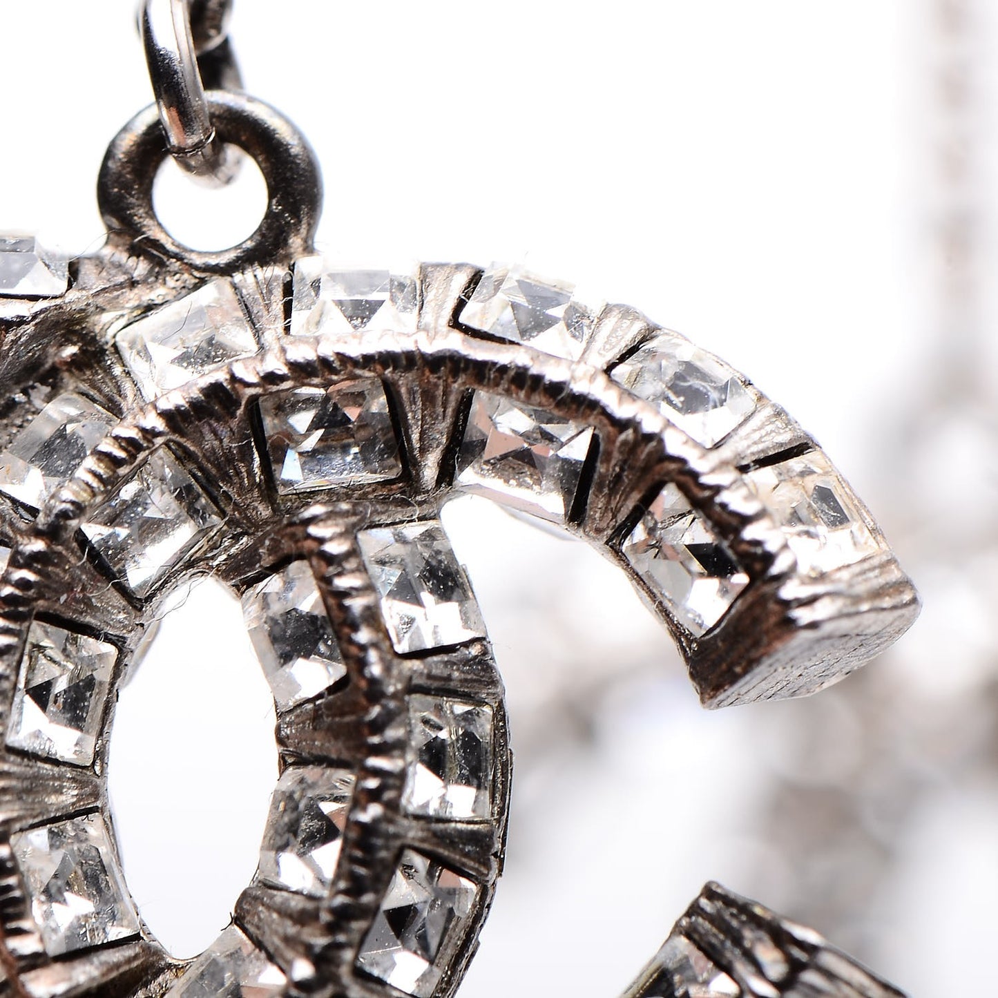 Baguette Crystal CC Drop Earrings Silver