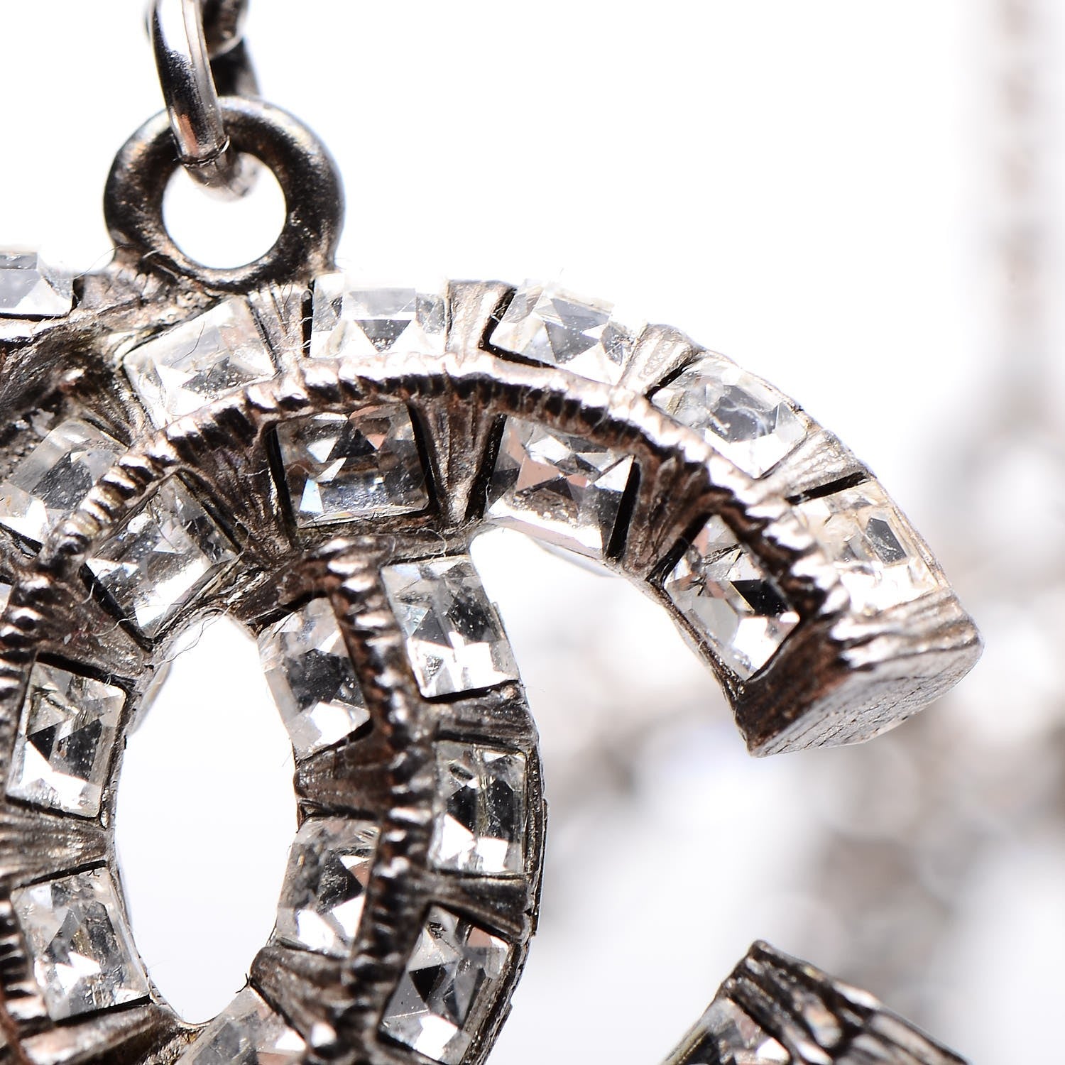 Chanel Baguette Crystal CC Drop Earrings Silver 3 of 6