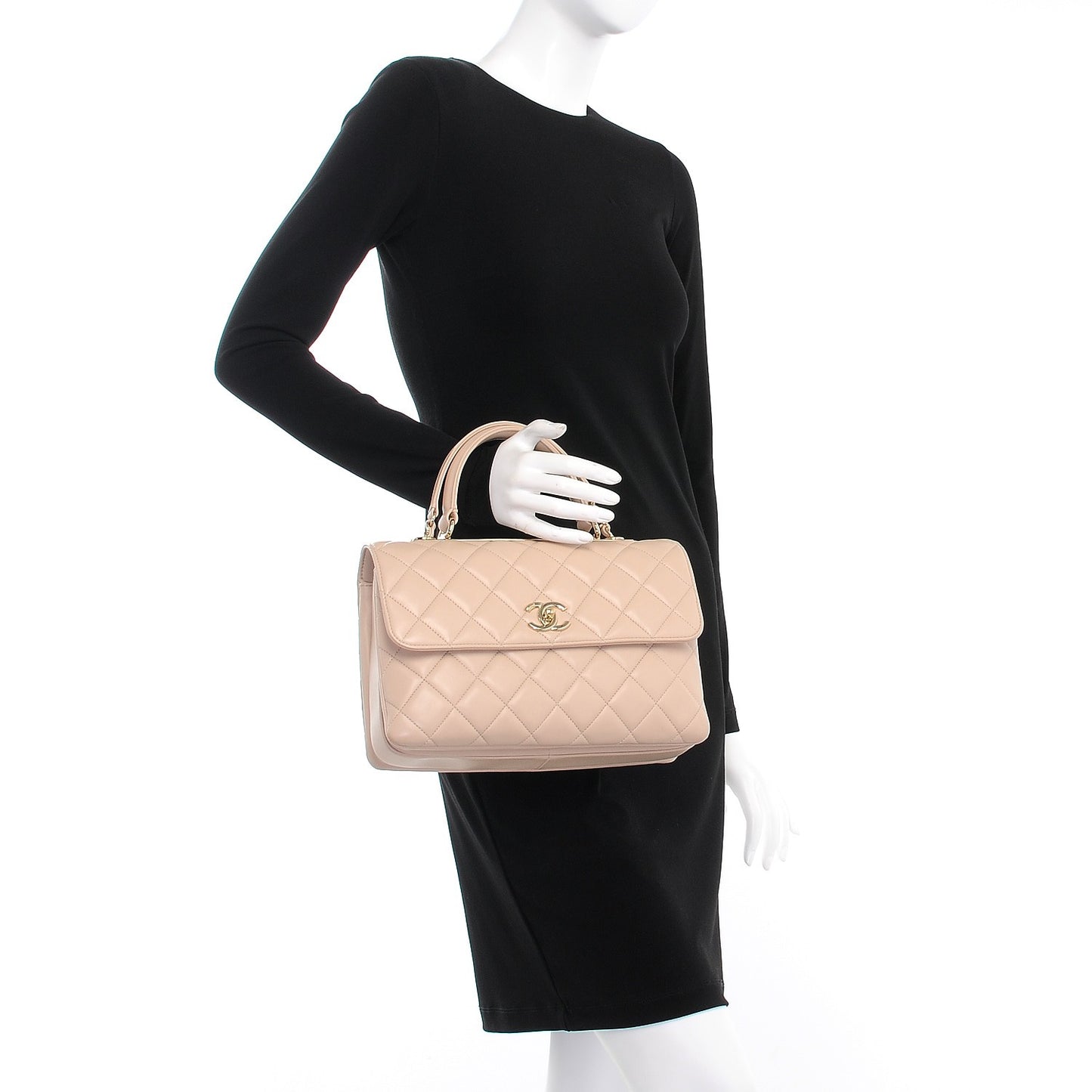 Lambskin Quilted Medium Trendy CC Flap Dual Handle Bag Beige