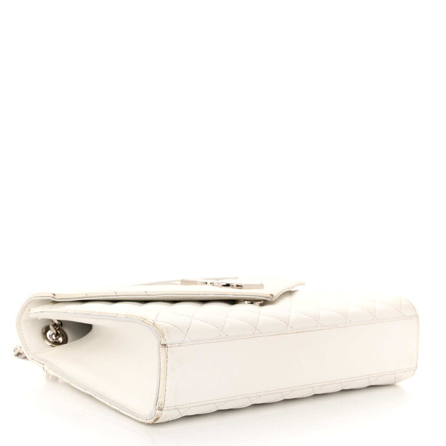 Saint Laurent Grain De Poudre Textured Mixed Matelasse Medium Triquilt Monogram Satchel Blanc Vintage 4 of 14