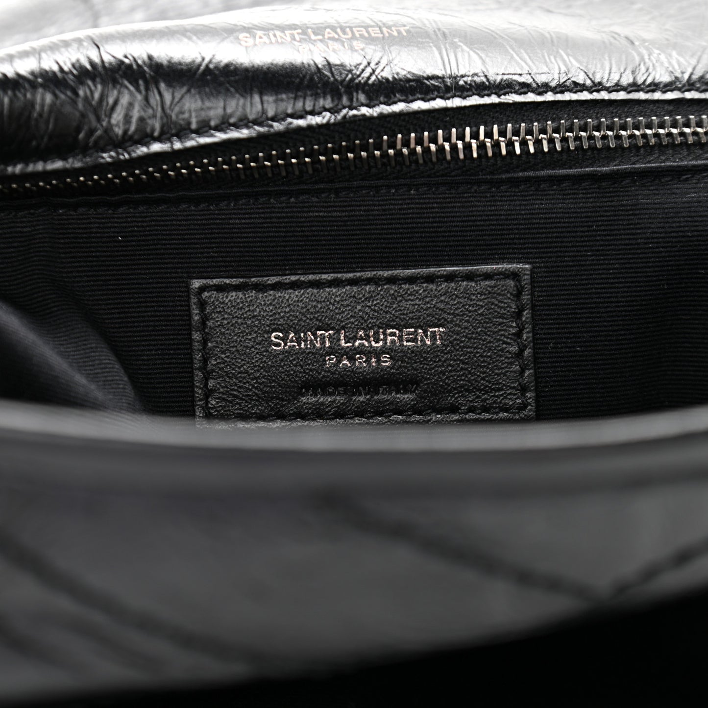Crinkled Calfskin Matelasse Monogram Large Niki Chain Satchel Black