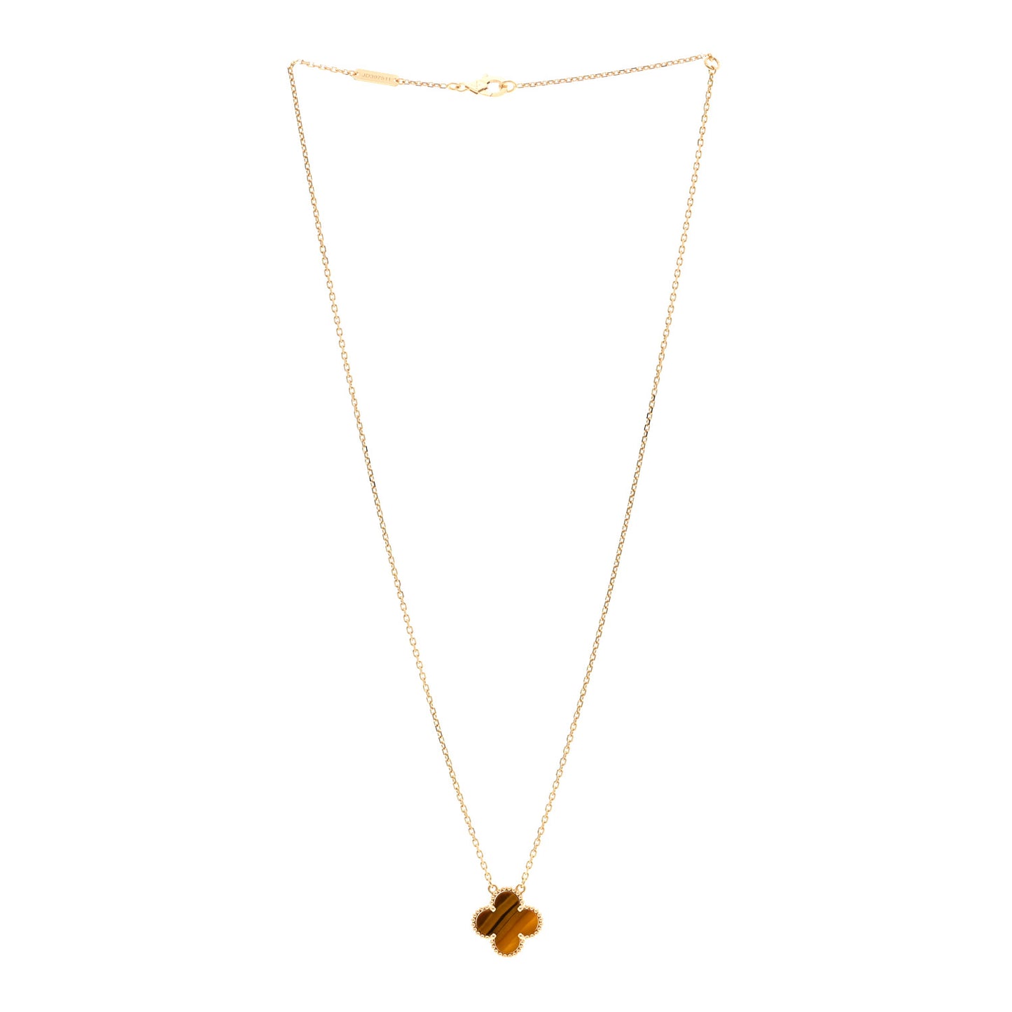 18K Yellow Gold Tiger Eye Vintage Alhambra Pendant Necklace