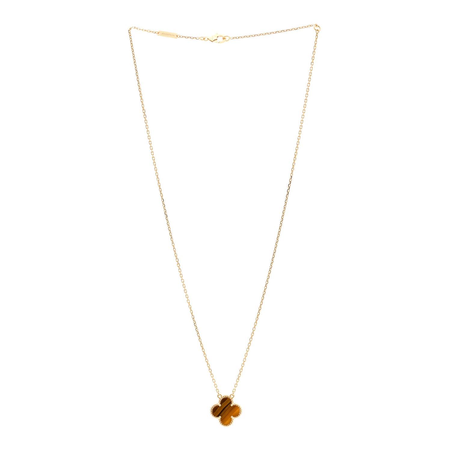 Van Cleef & Arpels 18K Yellow Gold Tiger Eye Vintage Alhambra Pendant Necklace 3 of 6
