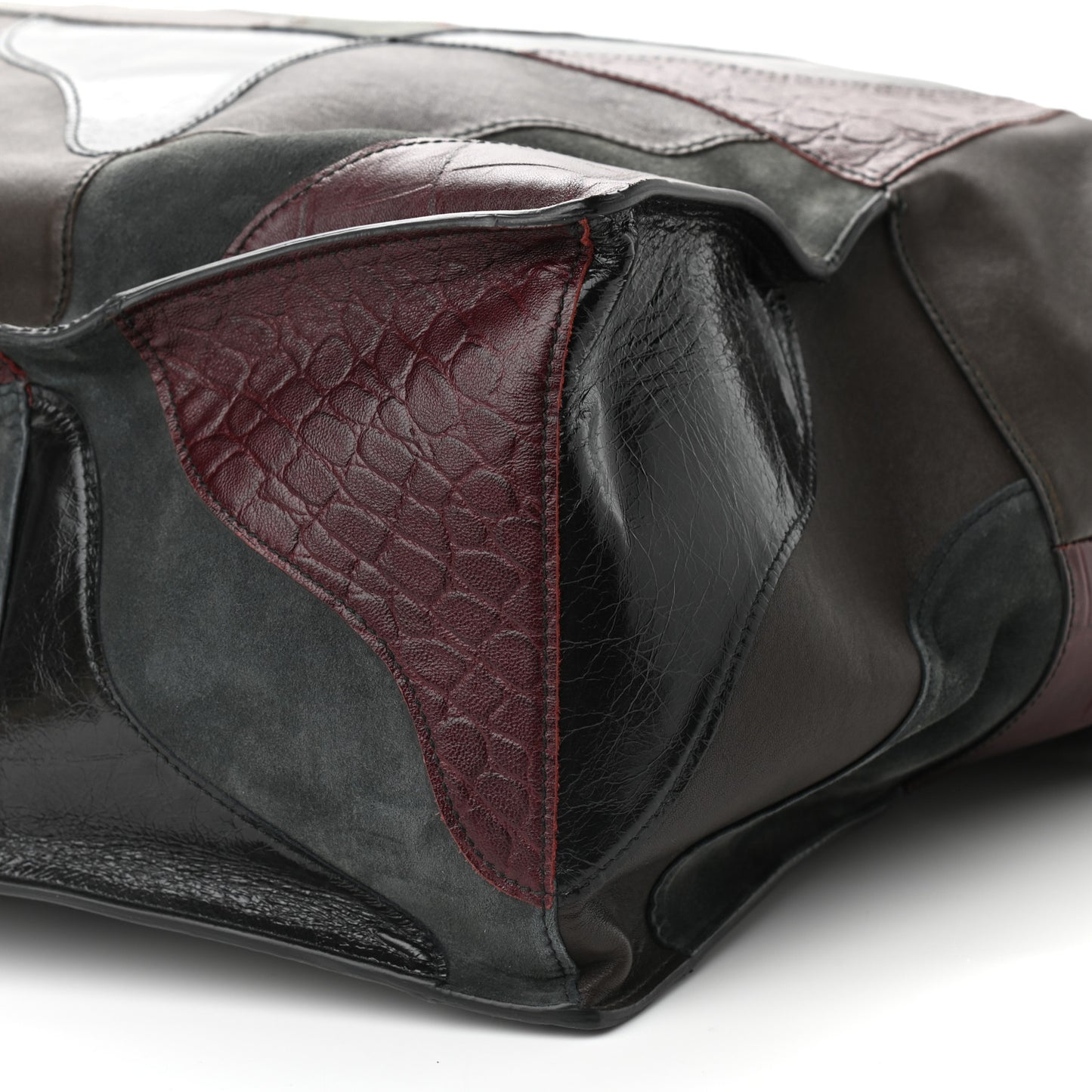 Suede Nappa Croc Embossed Patchwork Travel Bag Multicolor