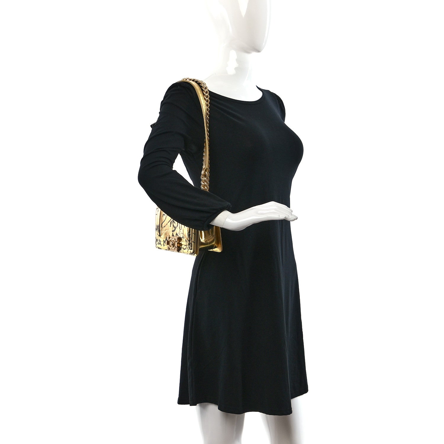 Chanel Metallic Calfskin Crocodile Embossed Graffiti Medium Cocodile Boy Flap Gold 2 of 11