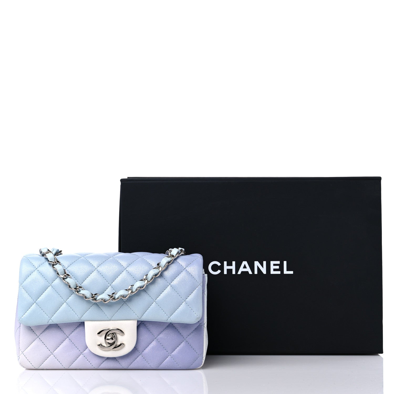 Chanel Perforated Lambskin Quilted Mini Rectangular Flap Light Blue Light Purple White 11 of 11