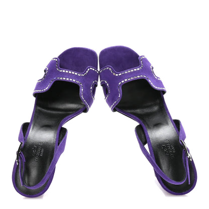 Hermes Suede Goatskin Crystal Heden 105 Sandals 40 Violet Majorette 2 of 9