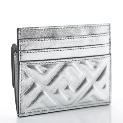 Fendi Vitello Catalan Mirror FF 1974 Embossed Fold Over Card Holder Wallet Argento 3 of 11