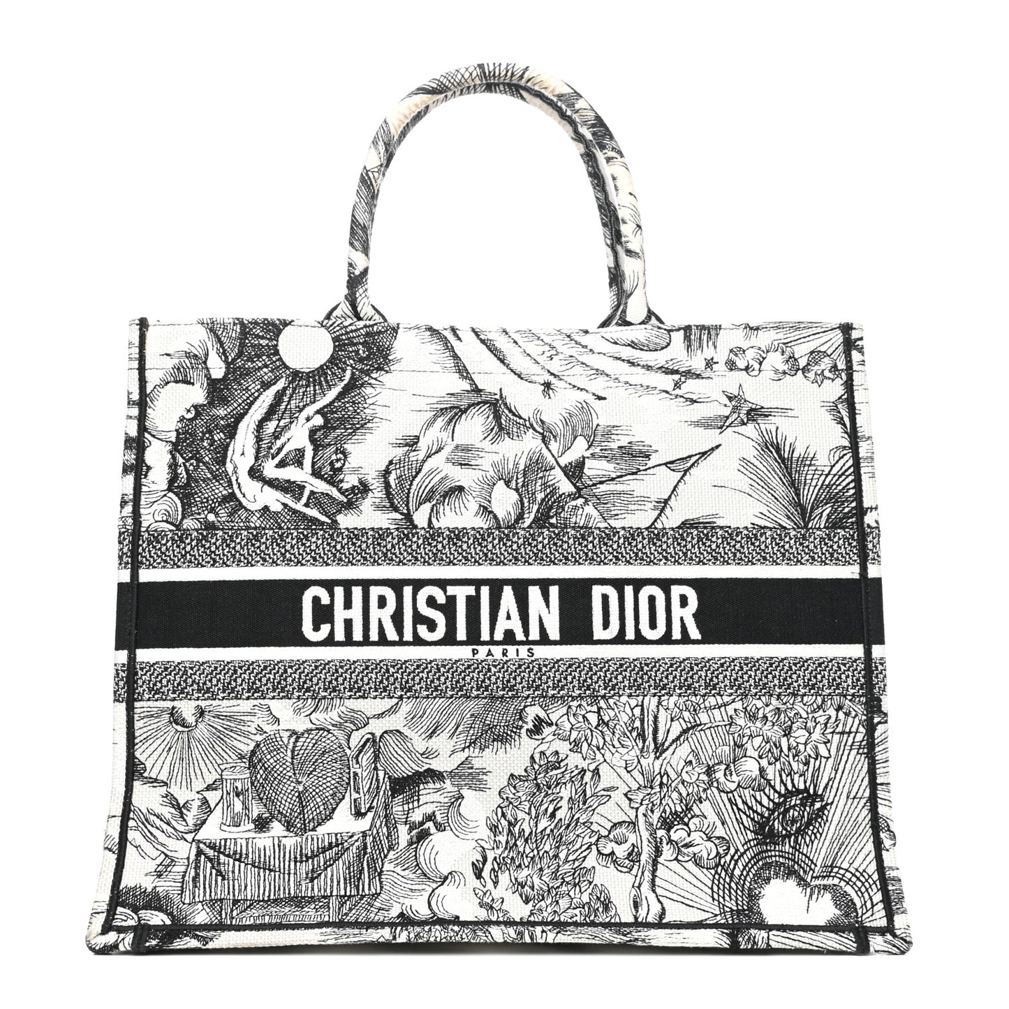 Canvas Embroidered Toile De Jouy Book Tote White Black