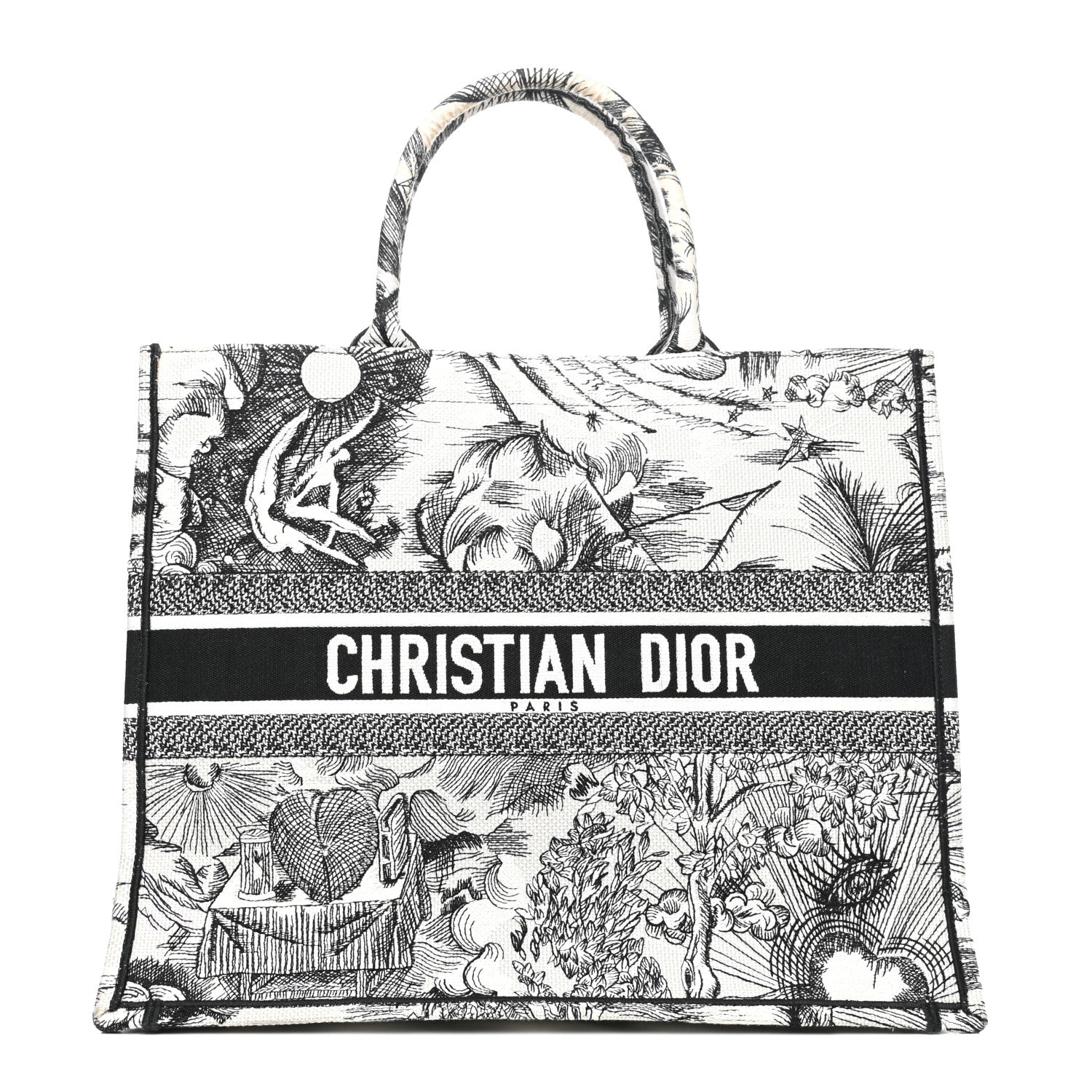 Christian Dior Canvas Embroidered Toile De Jouy Book Tote White Black 1 of 11