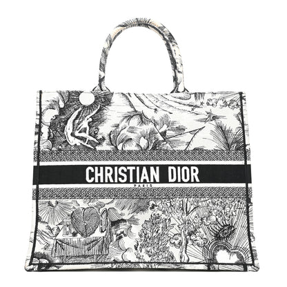 Christian Dior Canvas Embroidered Toile De Jouy Book Tote White Black 1 of 11