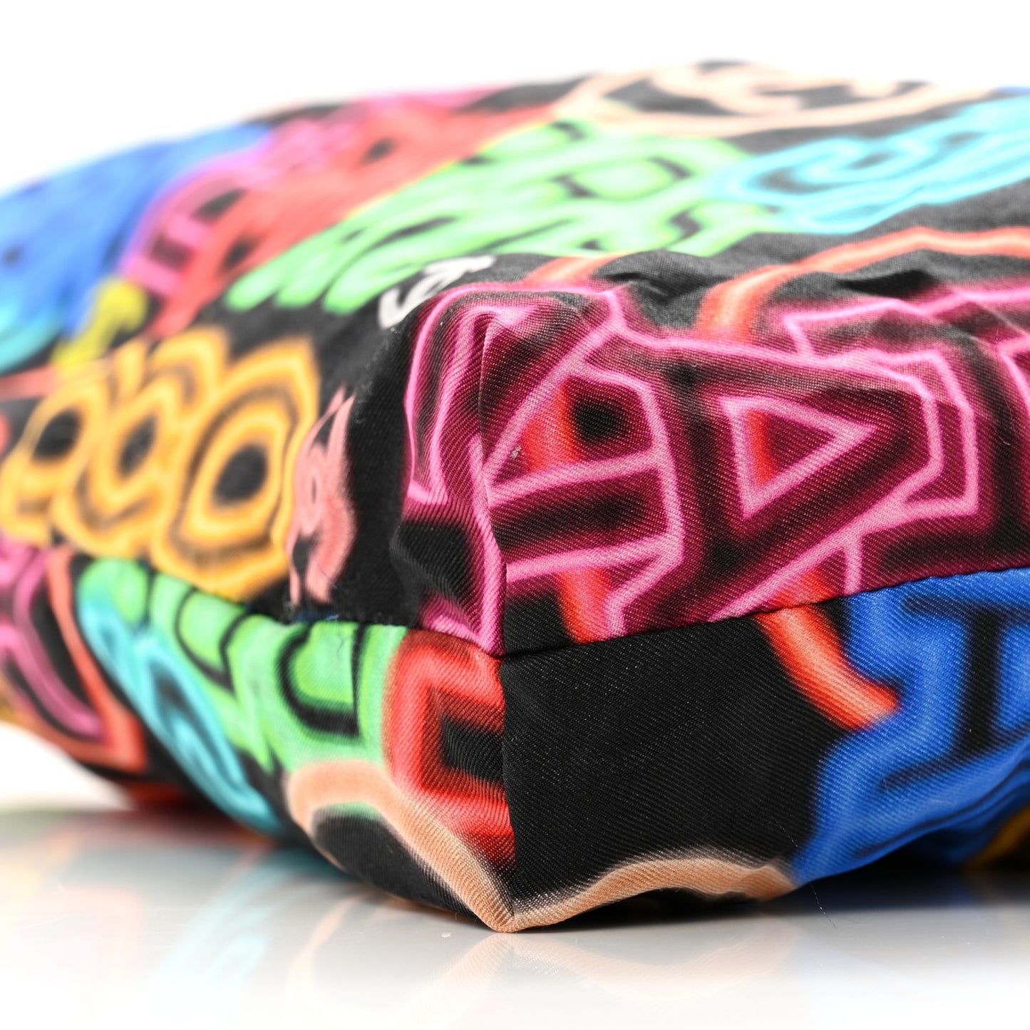 Caviar Fabric Graffiti Foldable Tote Bag With Chain Black Multicolor