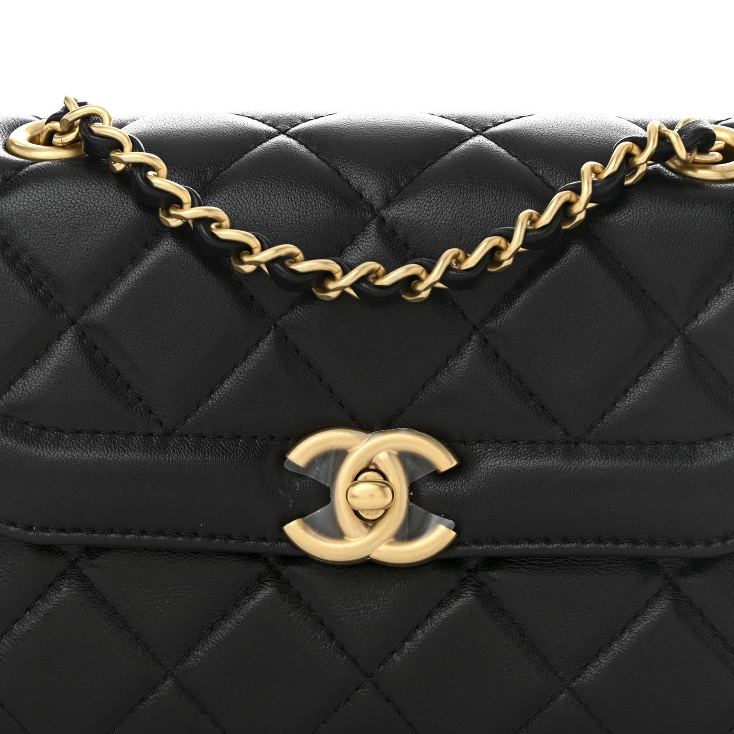 Shiny Lambskin Quilted Mini Flap Black