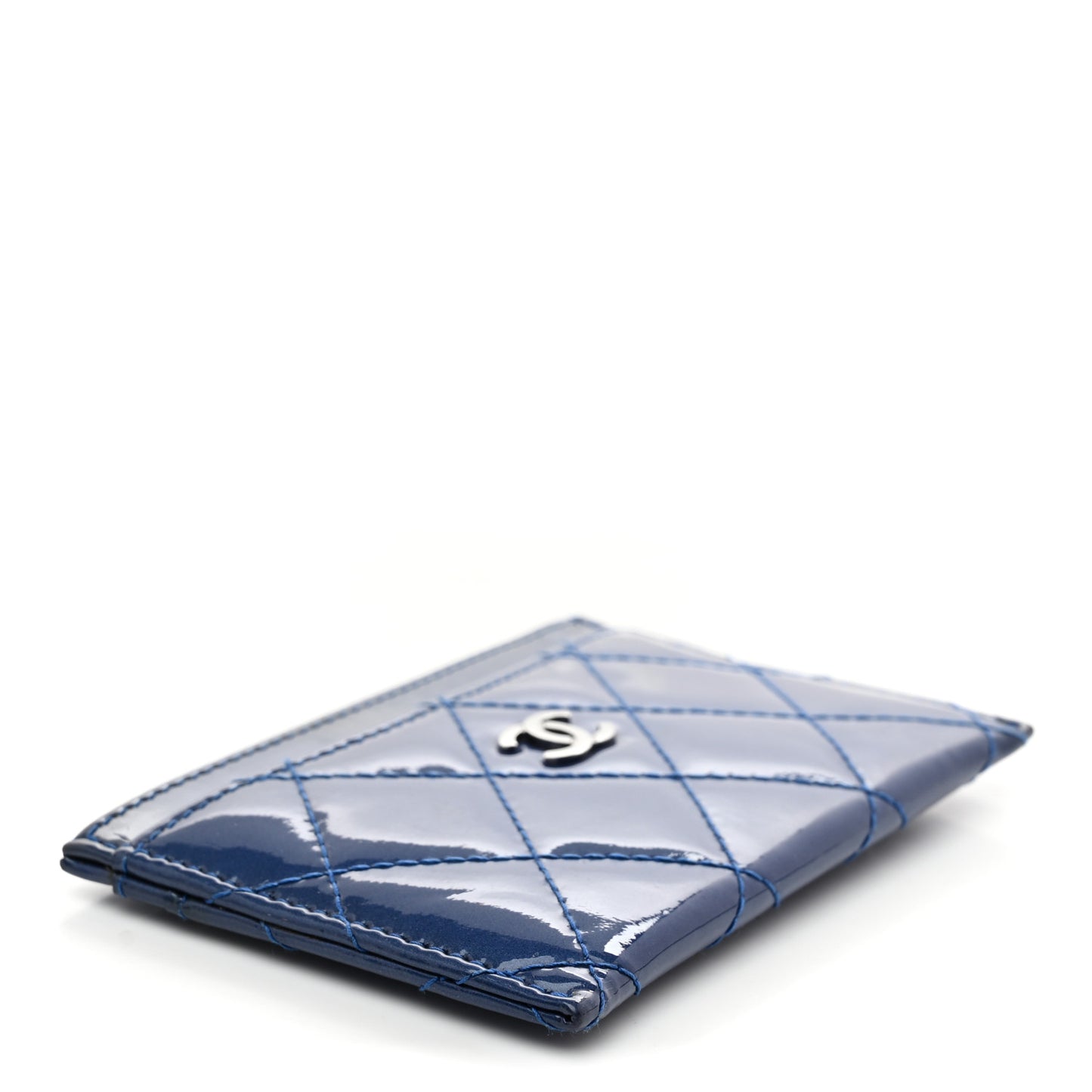 Patent Quilted Card Holder Blue