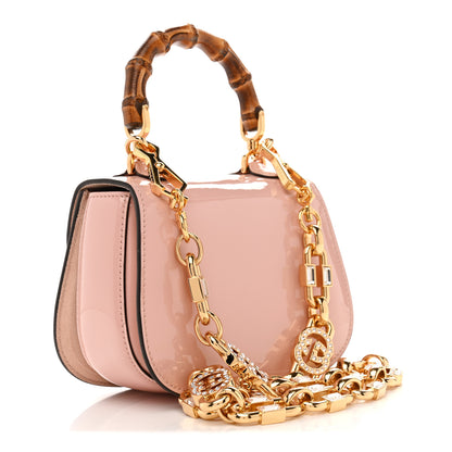 Gucci Patent Crystal Mini Bamboo 1947 Top Handle Chain Bag Powder Pink 3 of 13