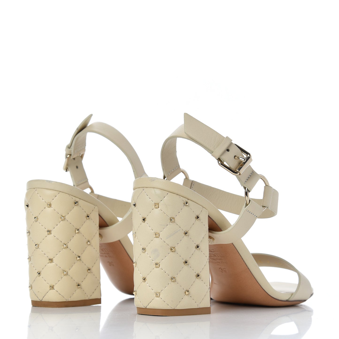 Calfskin Nappa Rockstud Spike 90mm Ankle Strap Sandals 36 Ivory