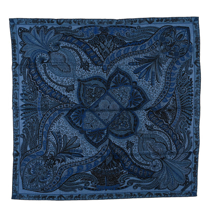 Hermes Cashmere Silk Le Jardin De La Maharani Shawl 140 Bleu Chine Blue Jean Black 1 of 4