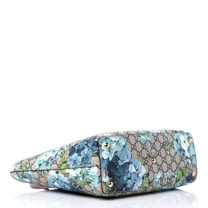 Gucci GG Supreme Monogram Blooms Medium Zippered Bucket Tote Beige Blue Navy Hibiscus Red 4 of 10