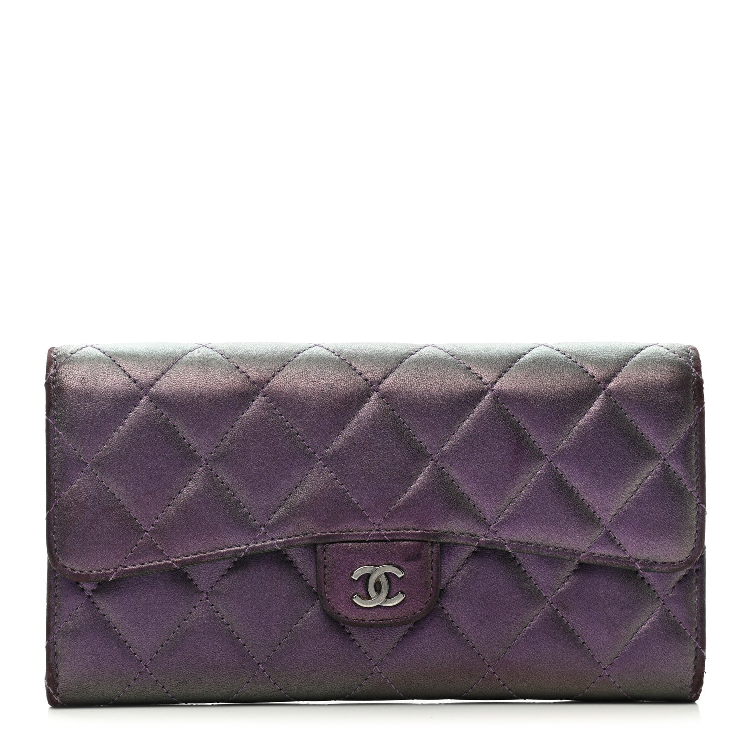 Chanel Metallic Lambskin Quilted Large Gusset Flap Wallet Purple 1 of 13