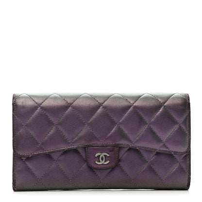 Chanel Metallic Lambskin Quilted Large Gusset Flap Wallet Purple 1 of 13
